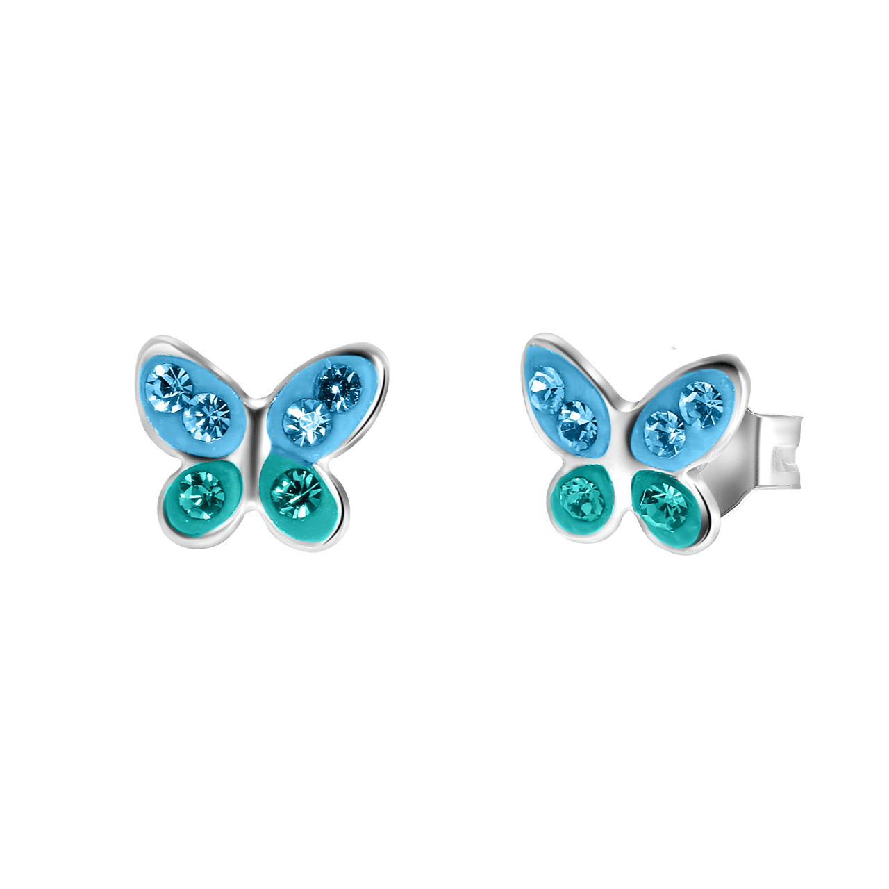 Kinderohrringe, 925 Silber, Schmetterling, Kristall in Blau