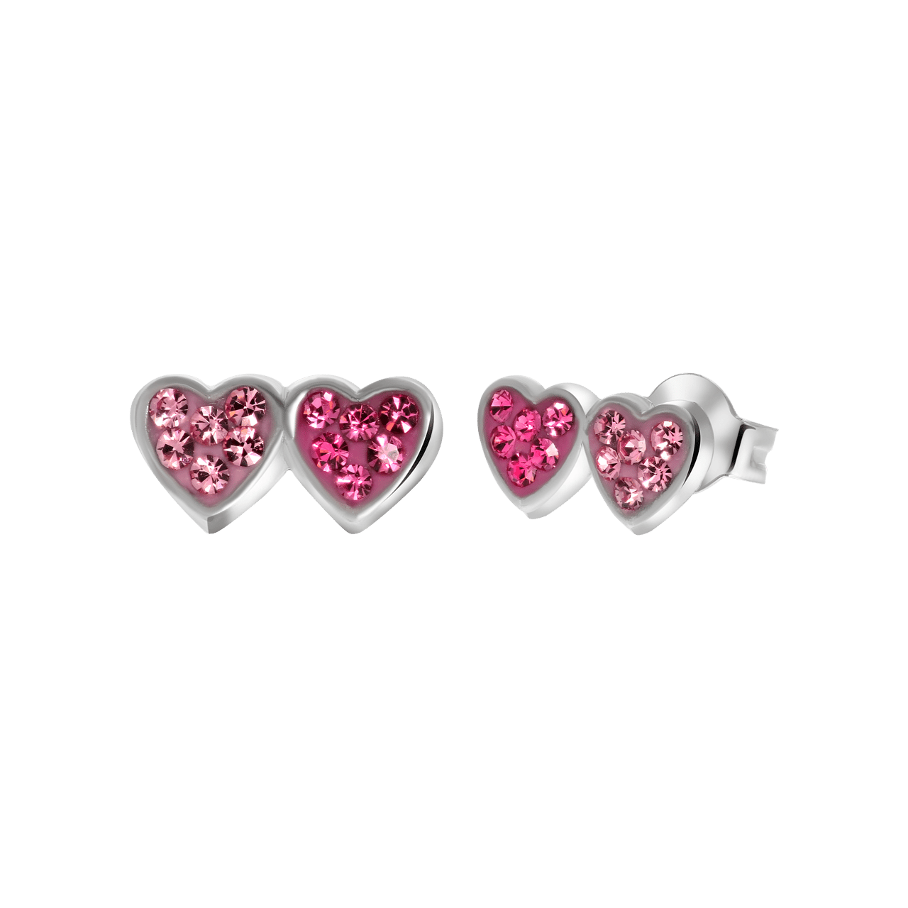 Kinderohrringe, 925 Silber, Herzen mit rosa Kristall