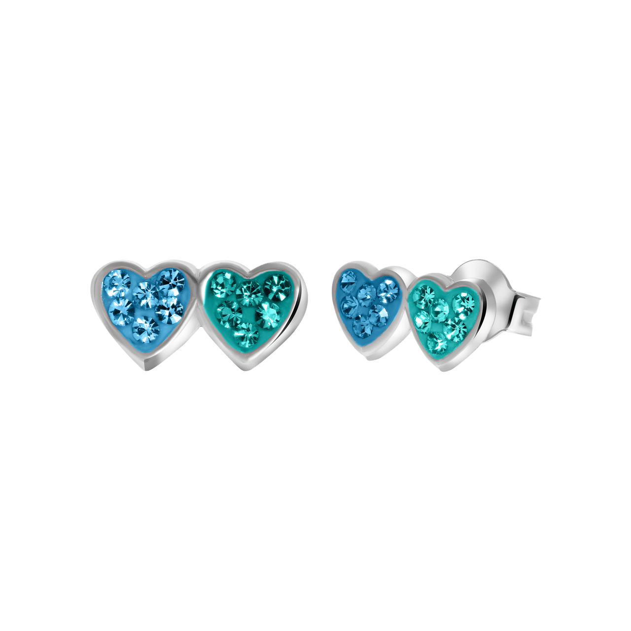 Kinderohrringe, 925 Silber, Herzen mit blauem Kristall