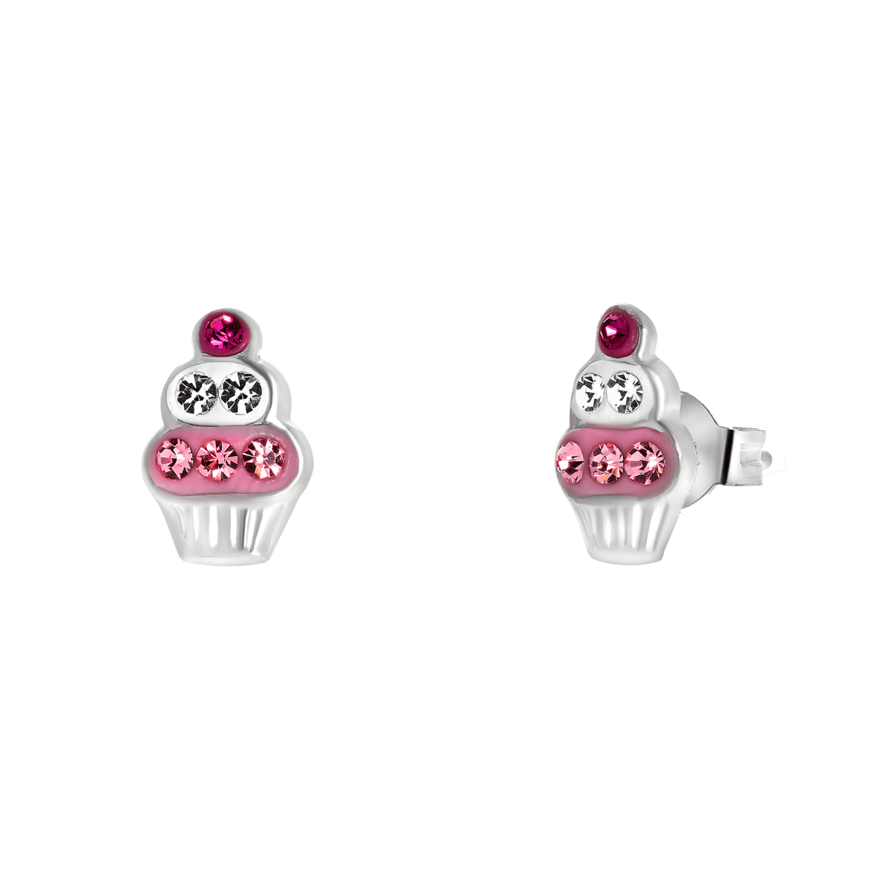 Kinderohrringe, 925 Silber, Cupcake mit rosa Kristall
