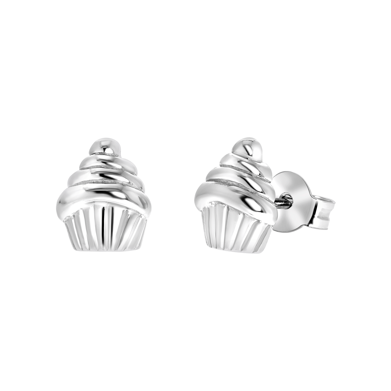 Zilveren kinderoorbellen cupcake