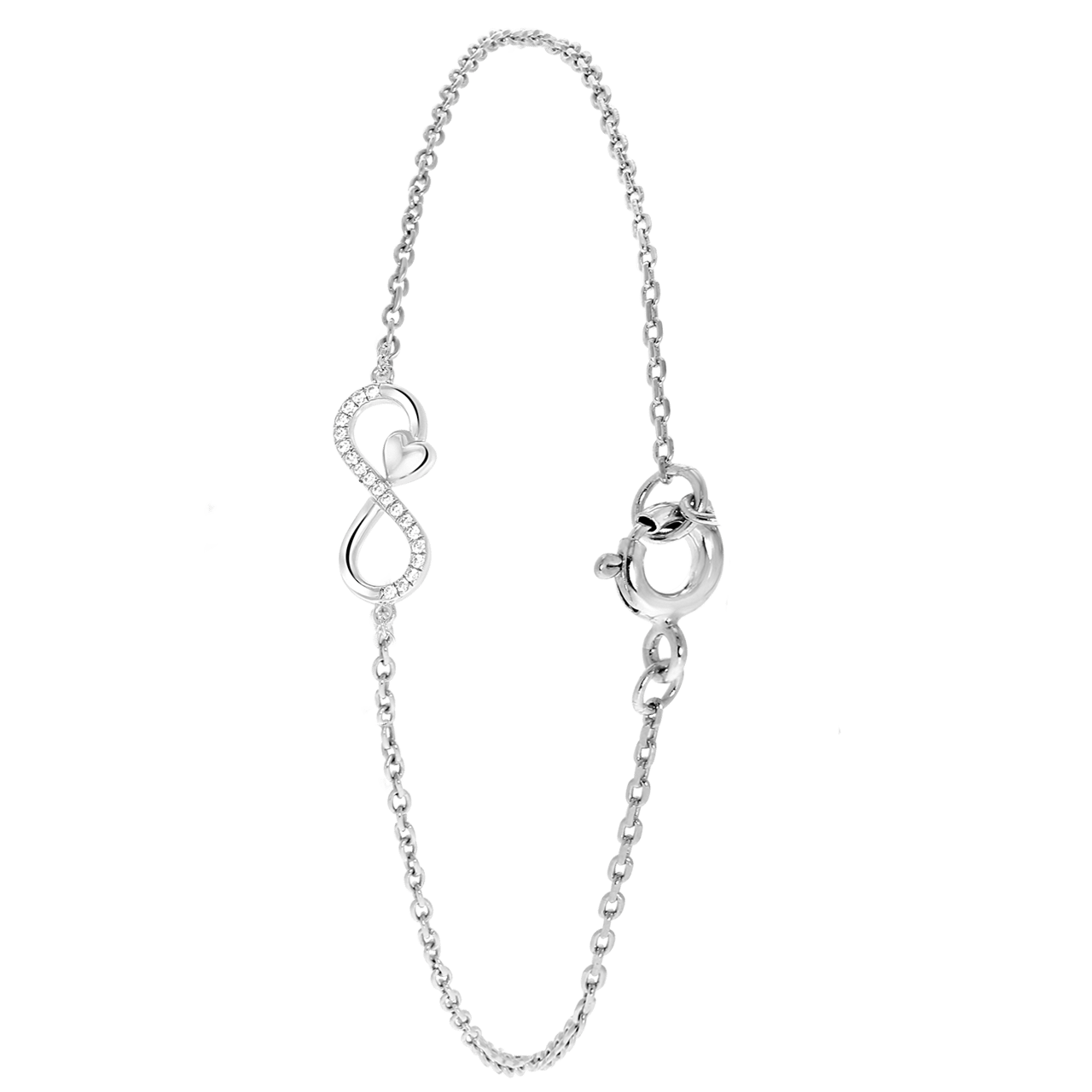Armband, 925 Silber, Infinity/Herz, Zirkonia