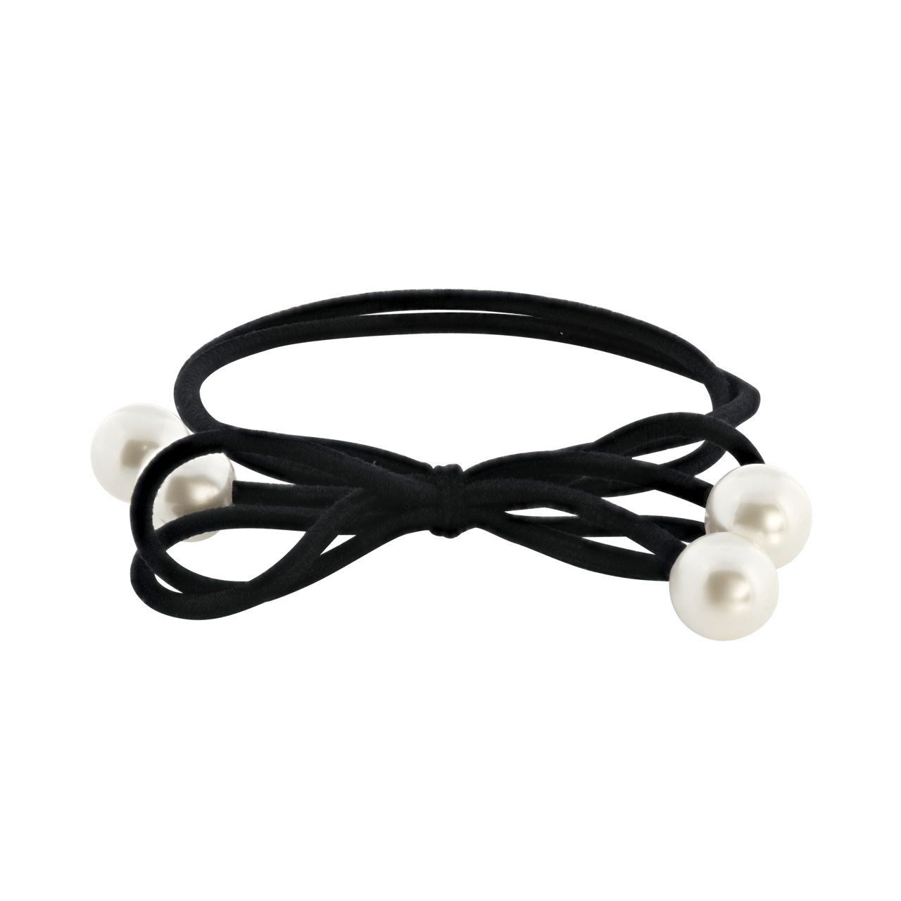Zwarte haarelastiek met strik en imitatieparels