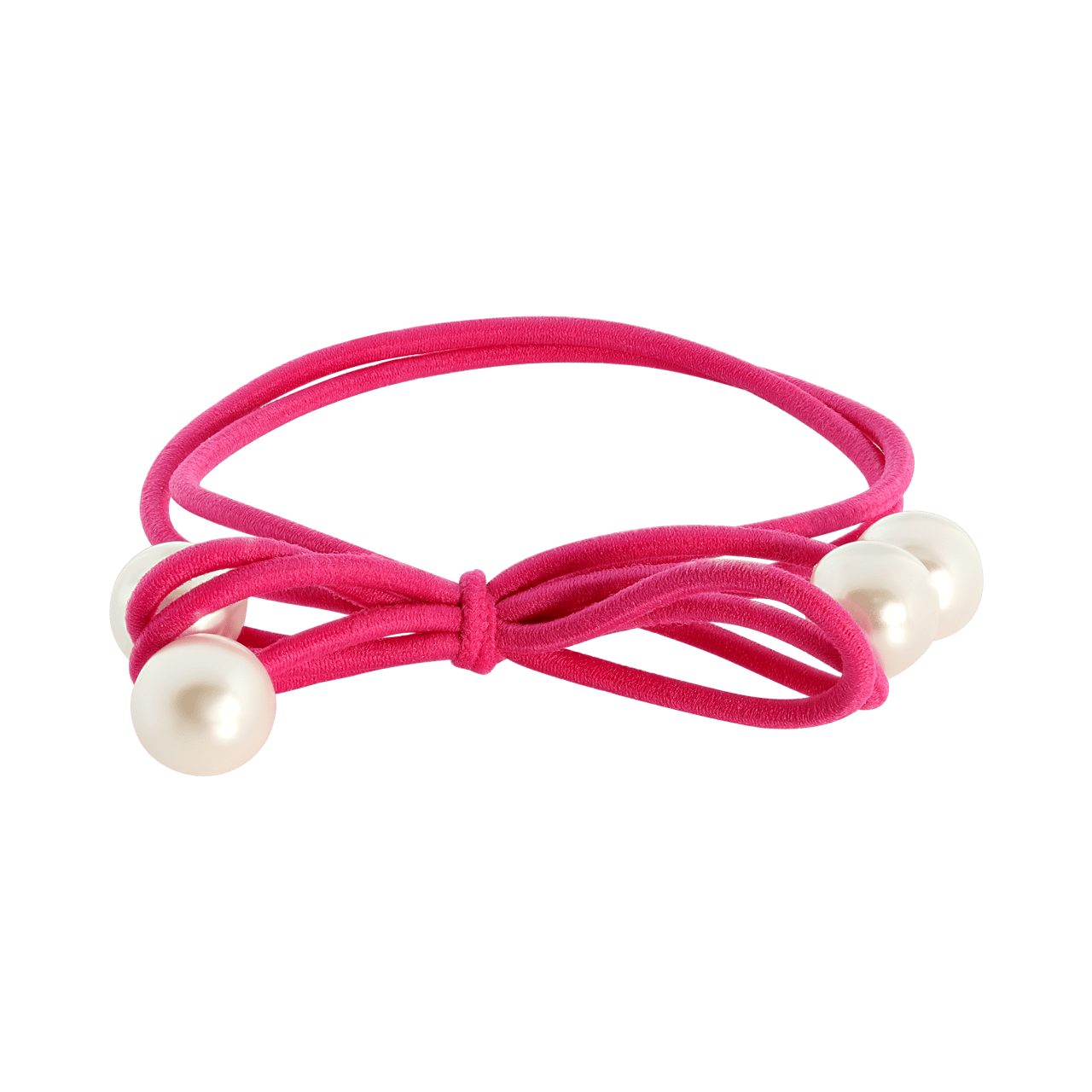 Fuchsia haarelastiek met strik en imitatieparels