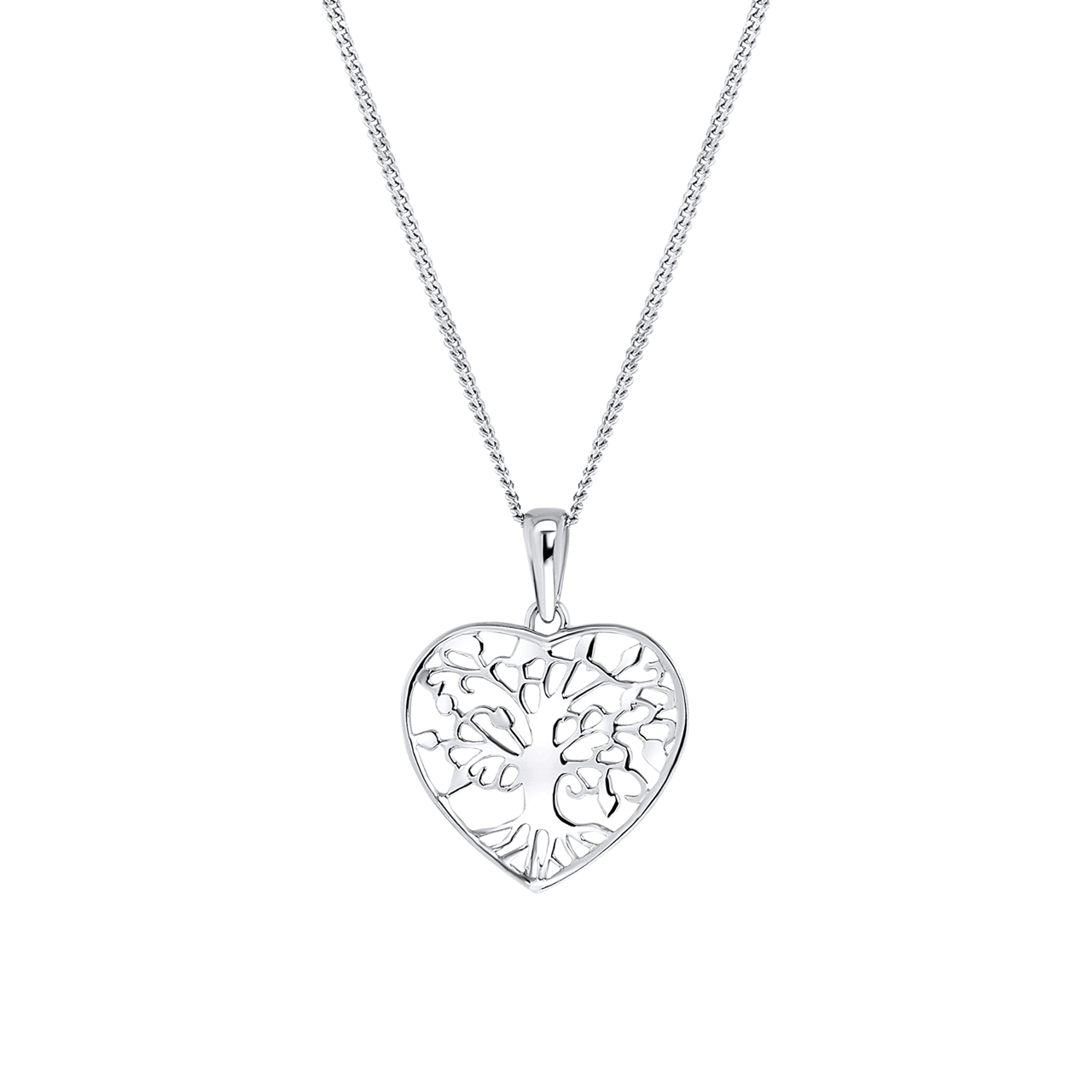Zilveren ketting&hanger hart levensboom
