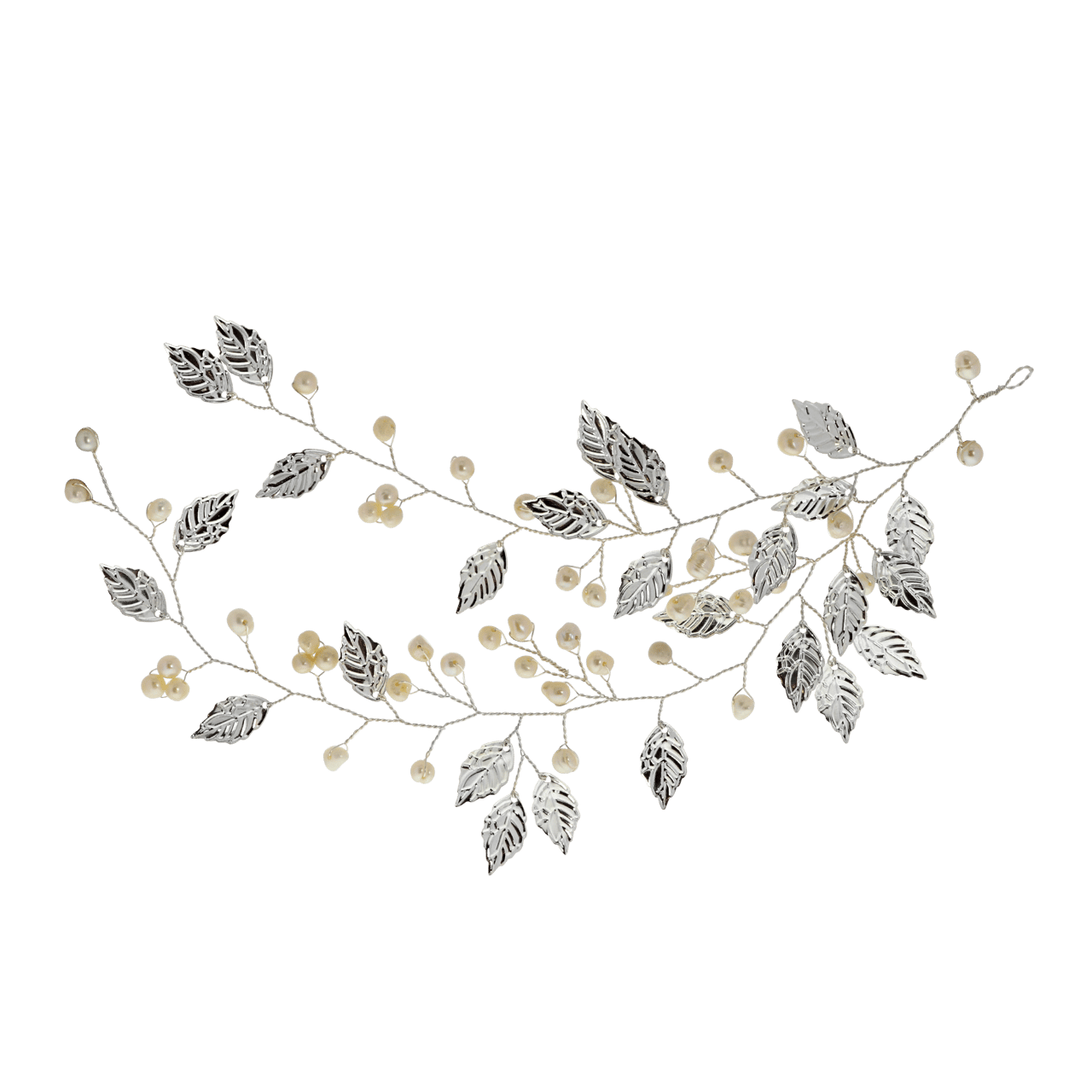 Haarsieraad met zoetwaterparels en bladeren