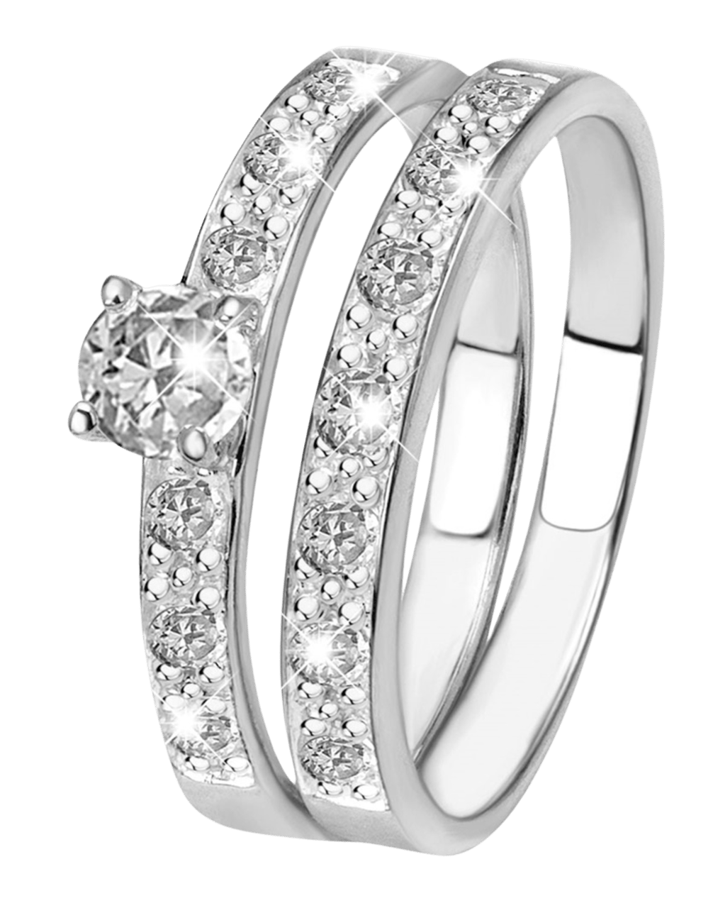 Zilveren dubbele ring met zirkonia