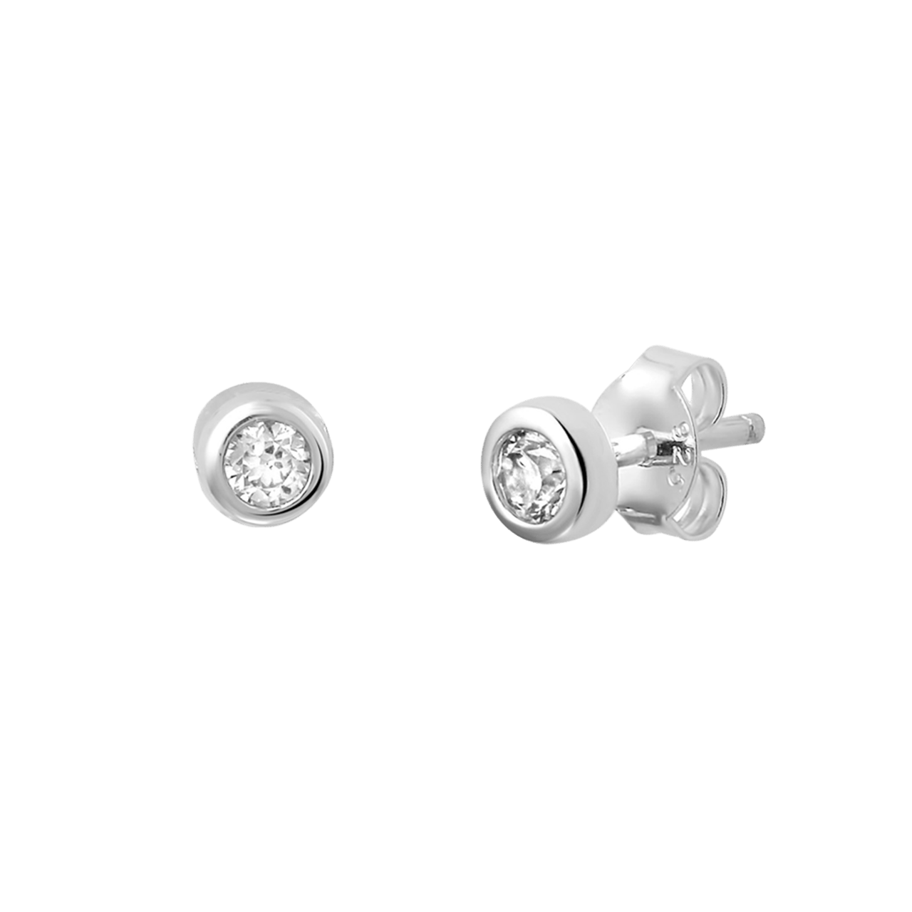 Ohrringe aus 925 Silber, rund, 4 mm, mit Zirkonia