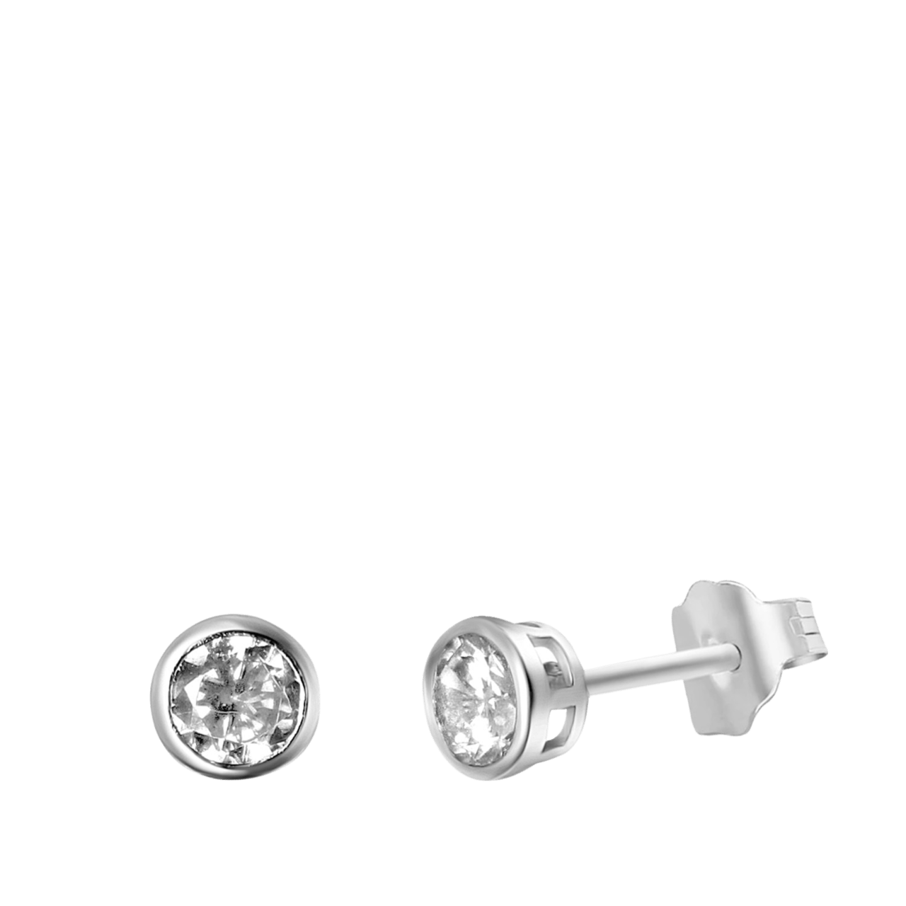 Ohrringe aus 925 Silber, rund, 4 mm, mit Zirkonia