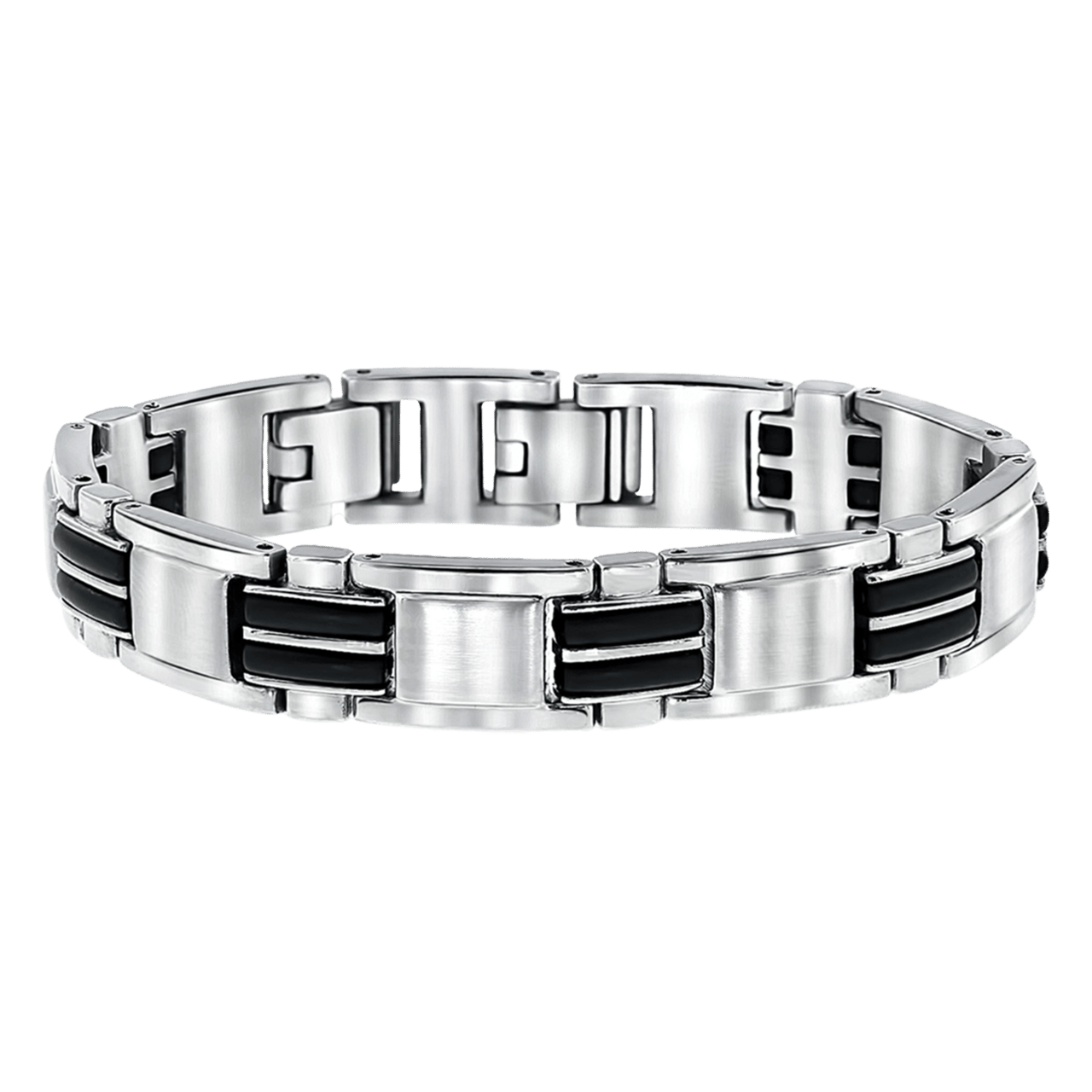 Stainless steel herenarmband met zwarte accenten