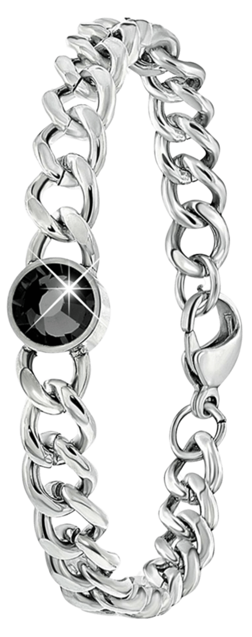 Edelstahlarmband, Kettenglied, mit schwarzem Zirkonia
