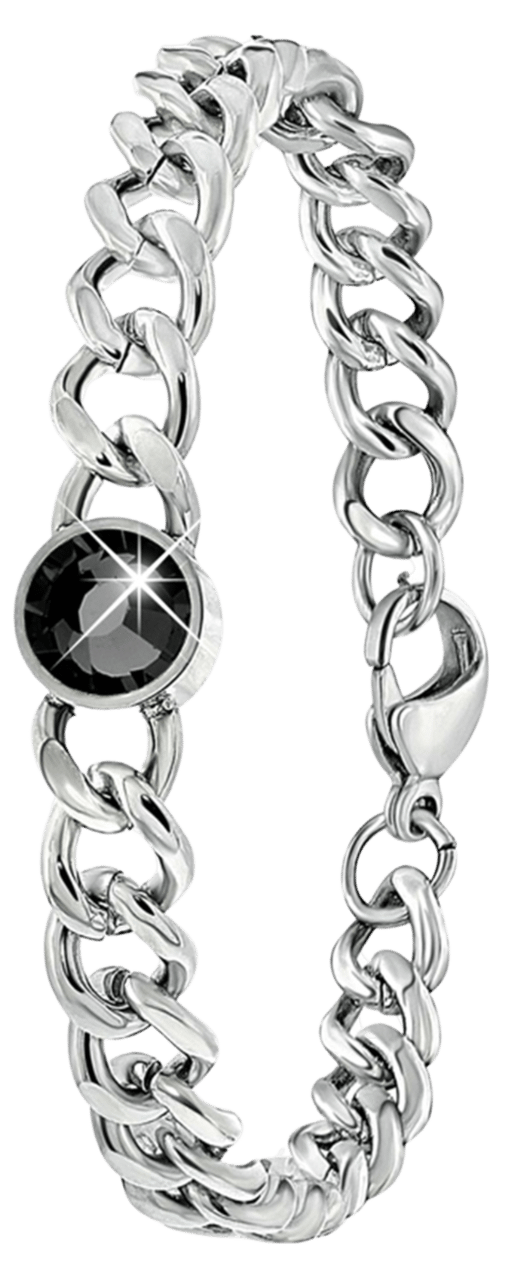 Gerecycleerd stainless steel armband schakel met zwarte zirkonia