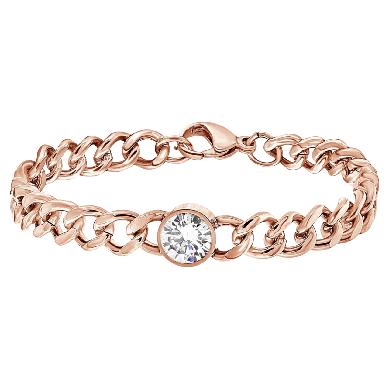 Stainless steel armband roseplated met witte zirkonia