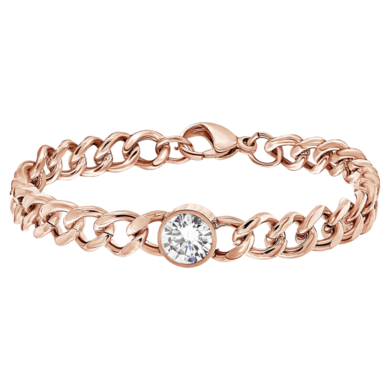 Stalen roséplated schakelarmband met zirkonia voor dames