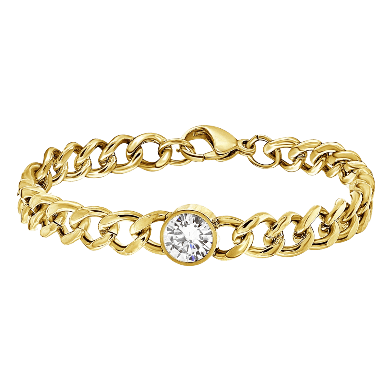Stainless steel armband goldplated met witte zirkonia