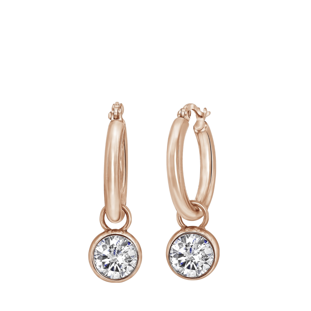 Stainless steel roséplated oorringen met hanger met  zirkonia voor dames