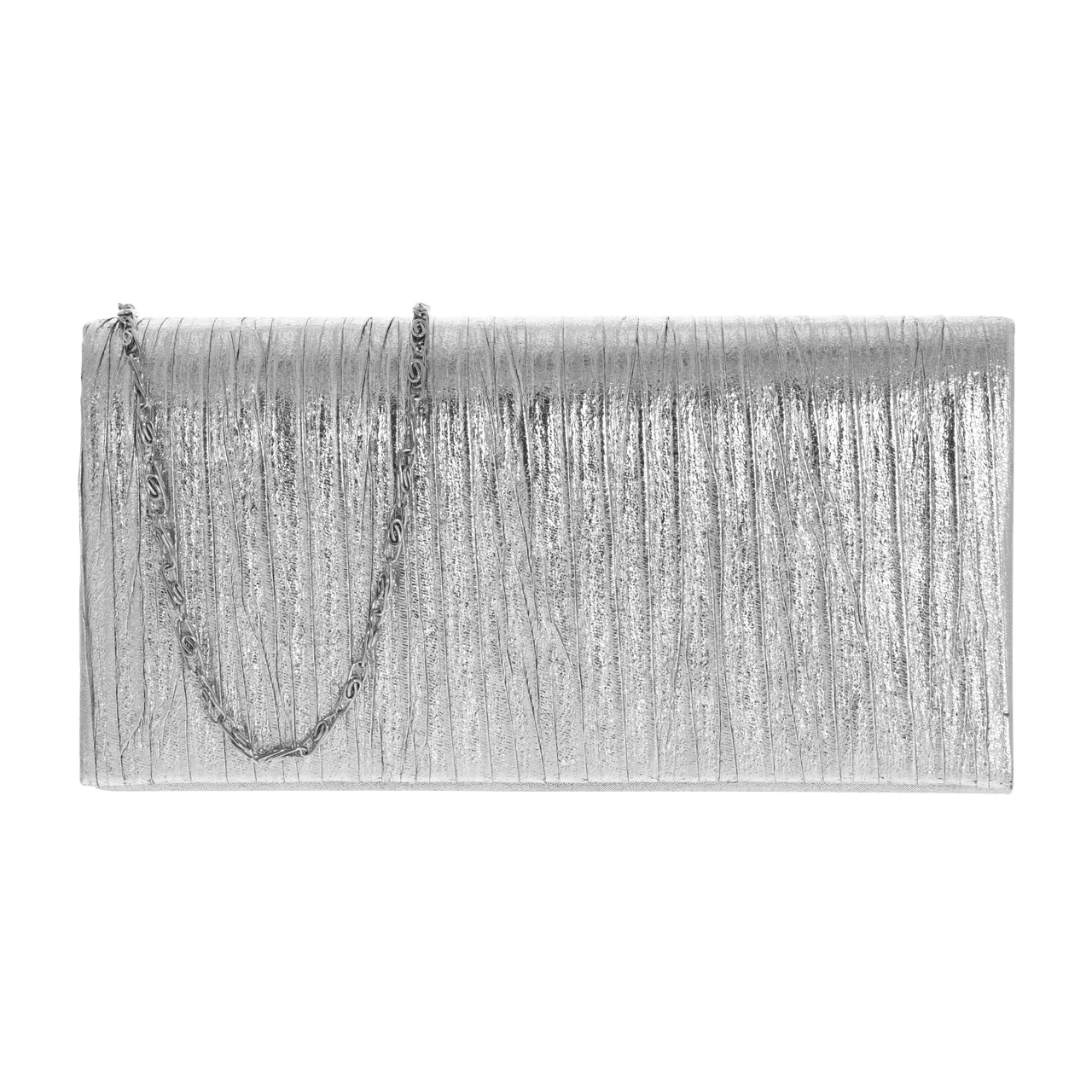 Zilverkleurige metallic clutch met hengsel