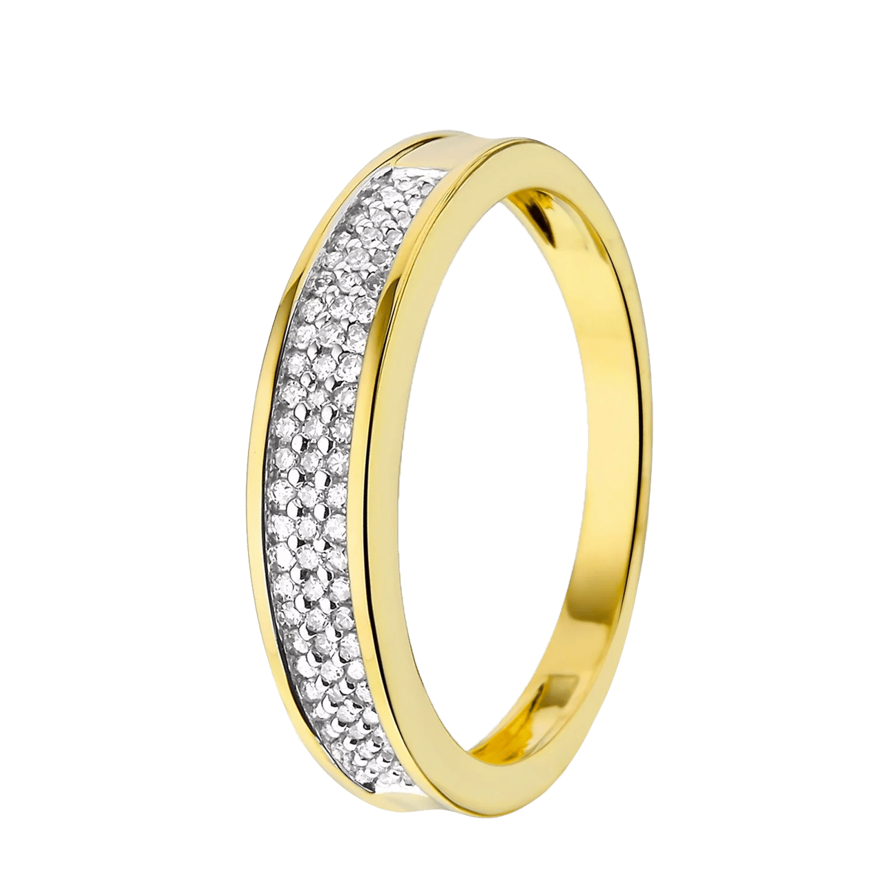 14 Karaat geelgouden ring met 75 diamanten 0,20CT