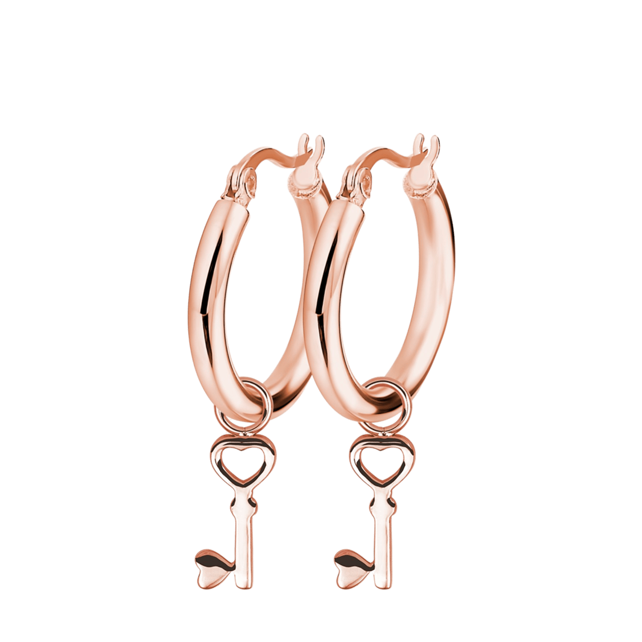 Gerecycleerd stainless steel oorbellen rose met hanger sleutel