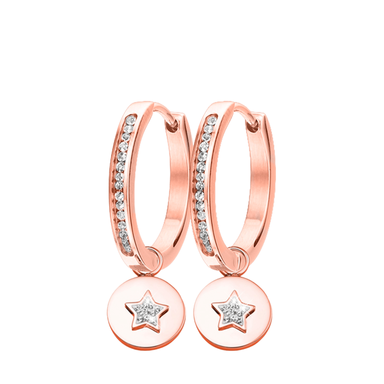 Gerecycleerd stalen oorbellen rose hanger galaxy ster kristal