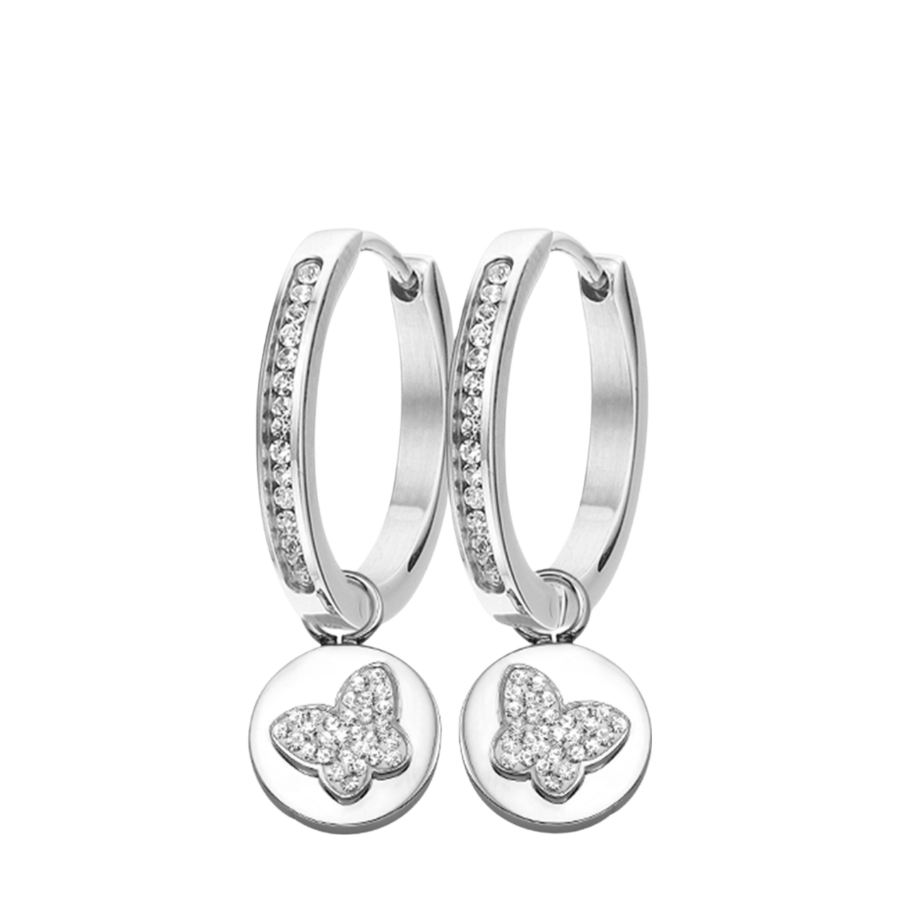 Gerecycled stainless steel oorbellen met hanger vlinder kristal