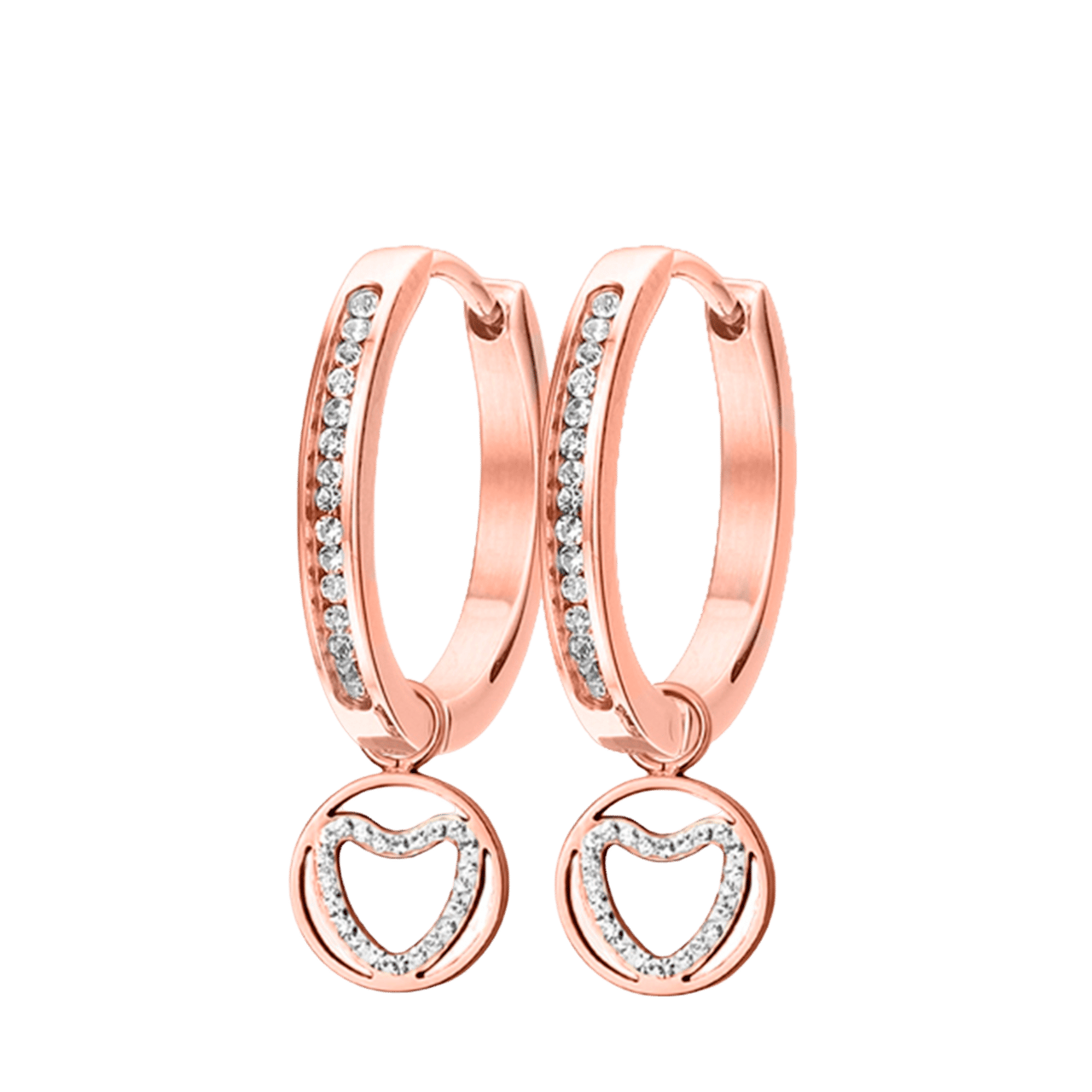 Stainless steel roséplated oorringen met hanger hart met kristal voor dames
