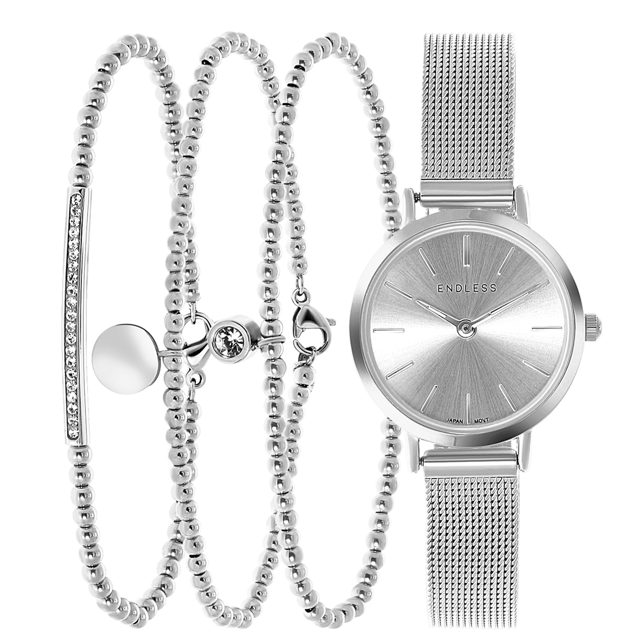 Gerecycled stainless steel set endless armbanden&horloge