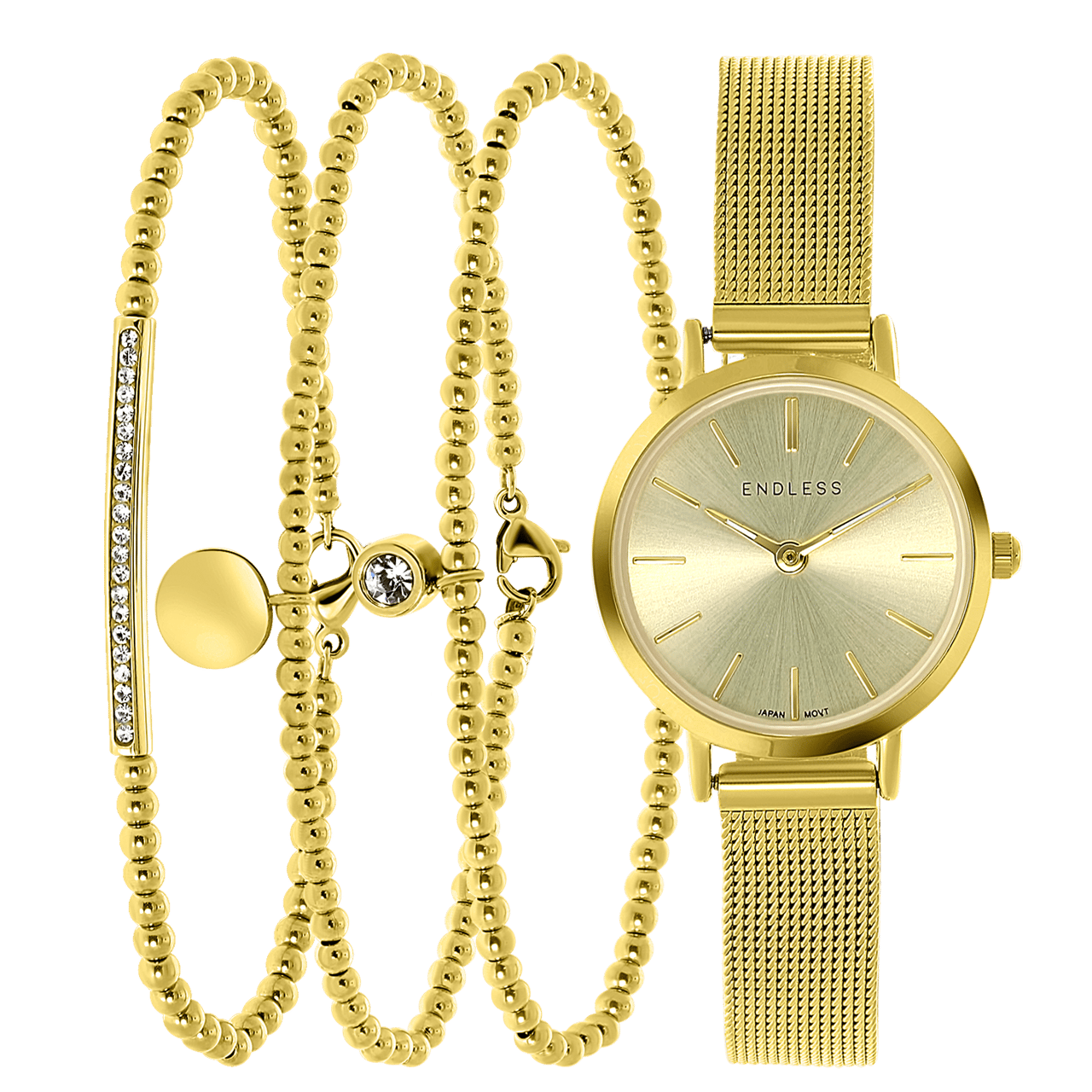 Stalen goldplated cadeauset met horloge met kristal voor dames