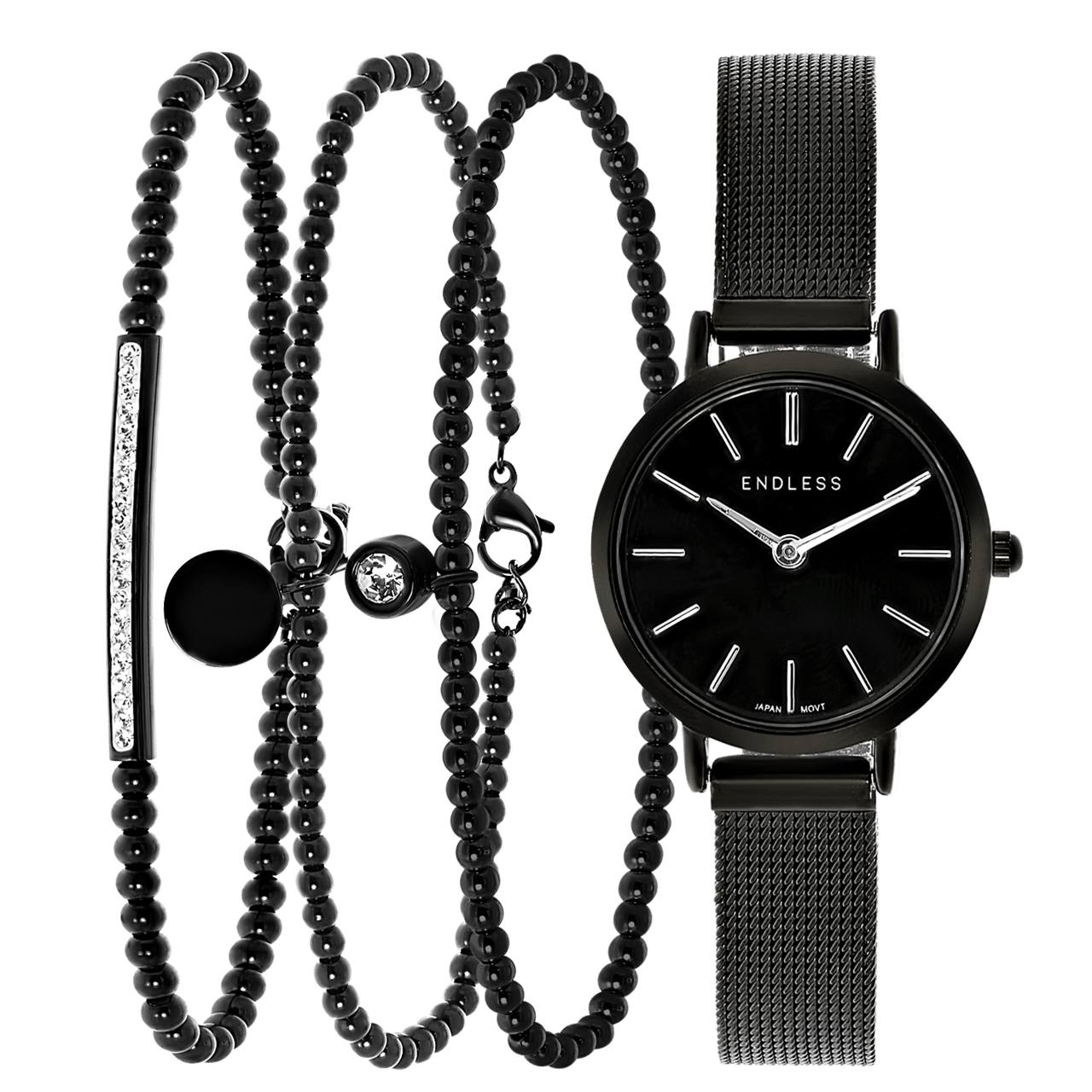 Stainless steel set blackplated Endless armbanden&horloge
