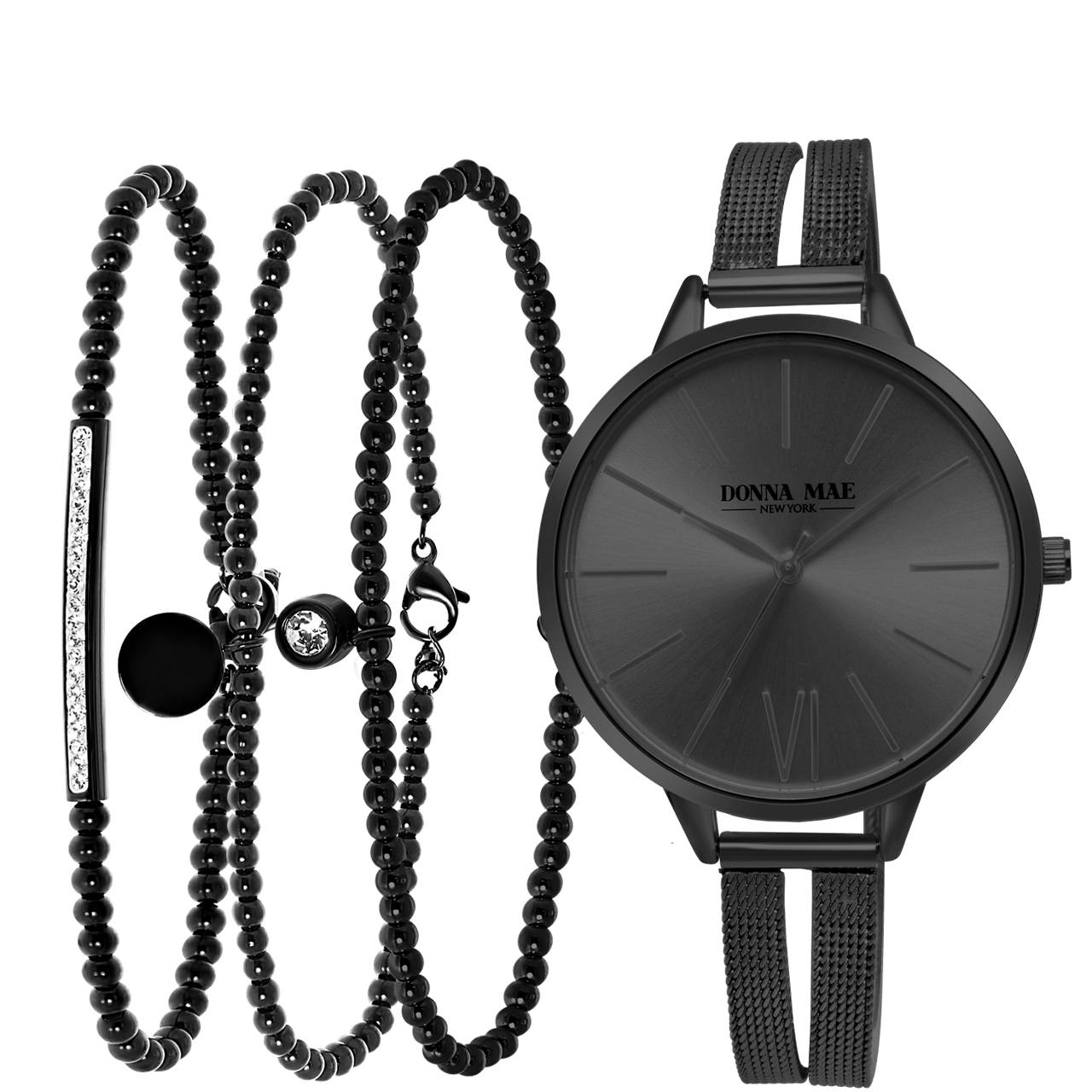 Gerecycleerd stainless steel set blackplated endless armbanden&horloge