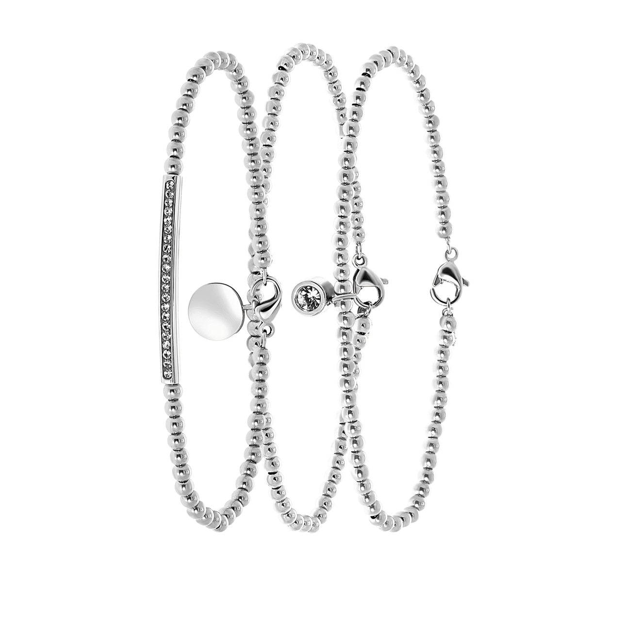 Gerecycleerd stainless steel set endless armbanden met kristal