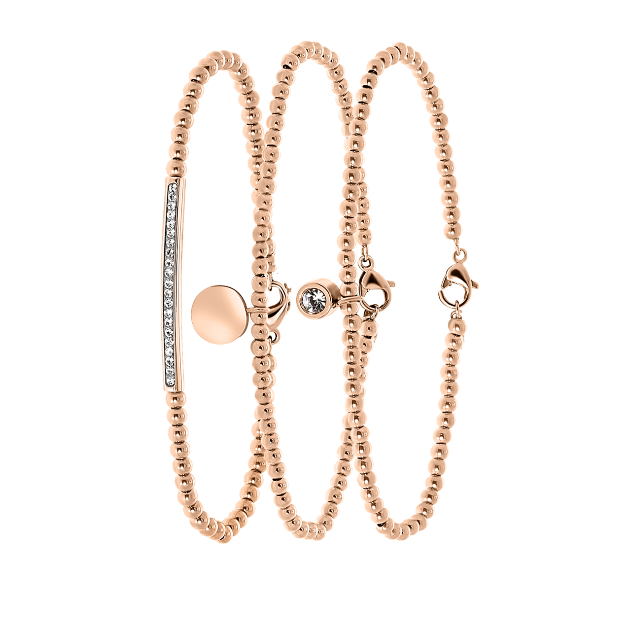 Gerecycleerd stalen set roseplated endless armbanden kristal