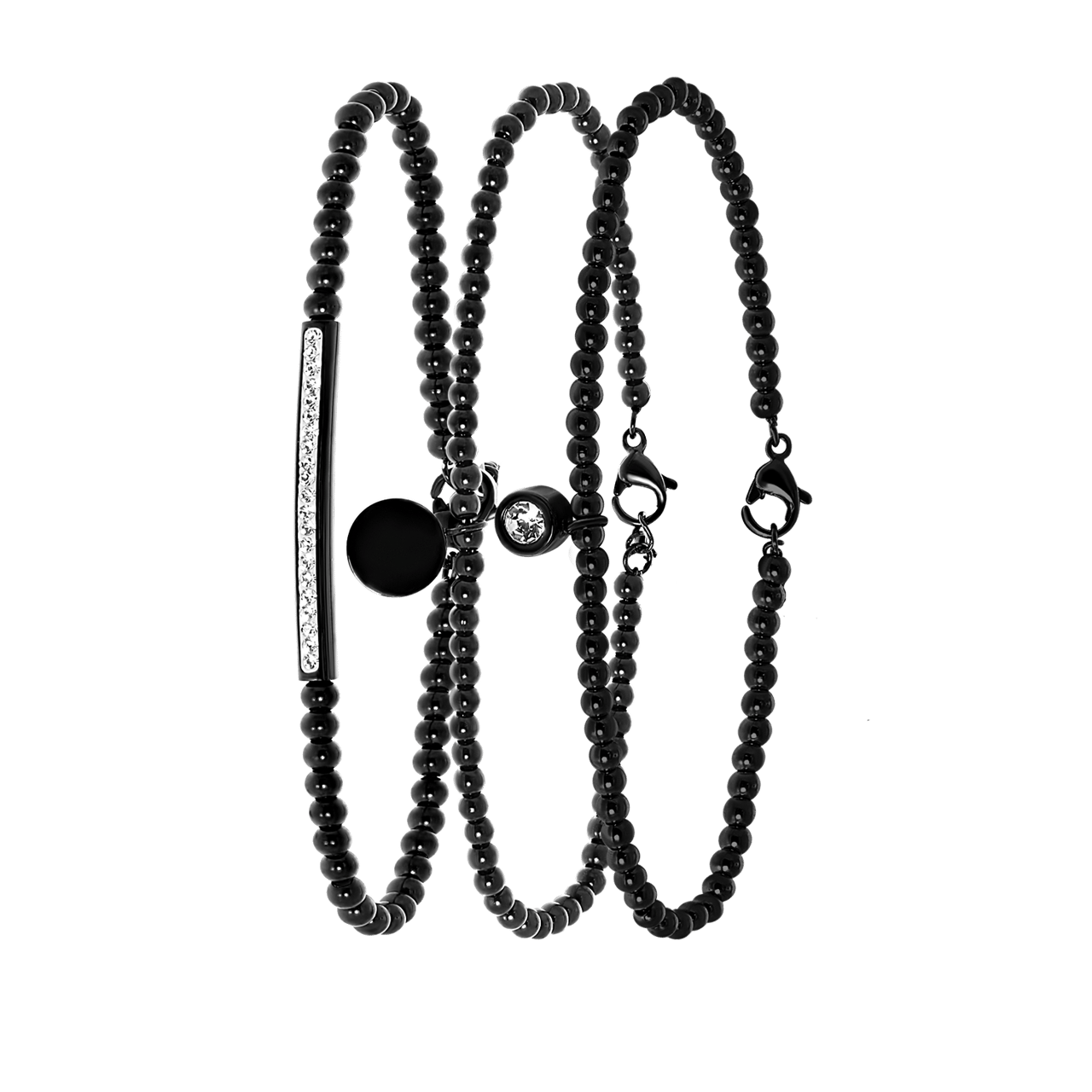 Gerecycled stainless steel set blackplated endless armbanden kristal