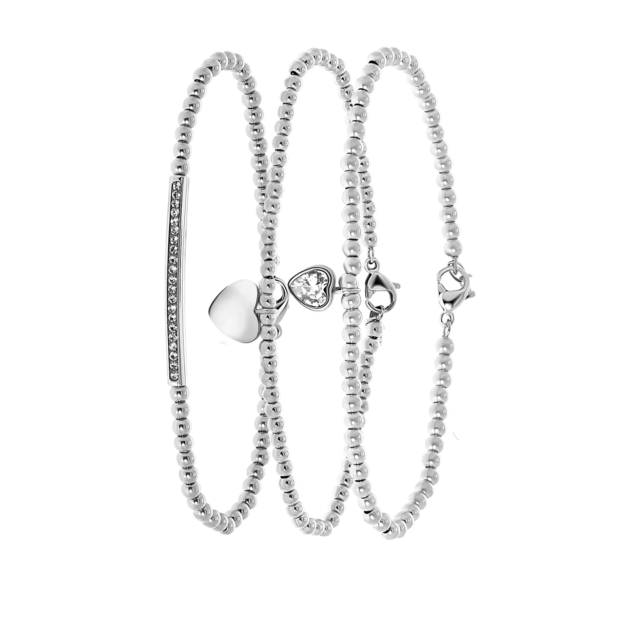 Gerecycleerd stainless steel set endless armbanden met kristal