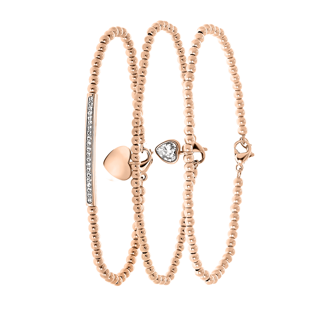 Gerecycleerd stainless steel set roseplated endless armbanden kristal
