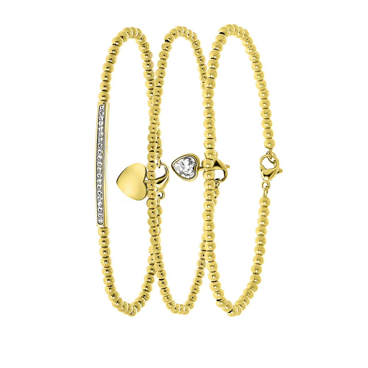 Gerecycleerd stainless steel set goldplated endless armbanden kristal