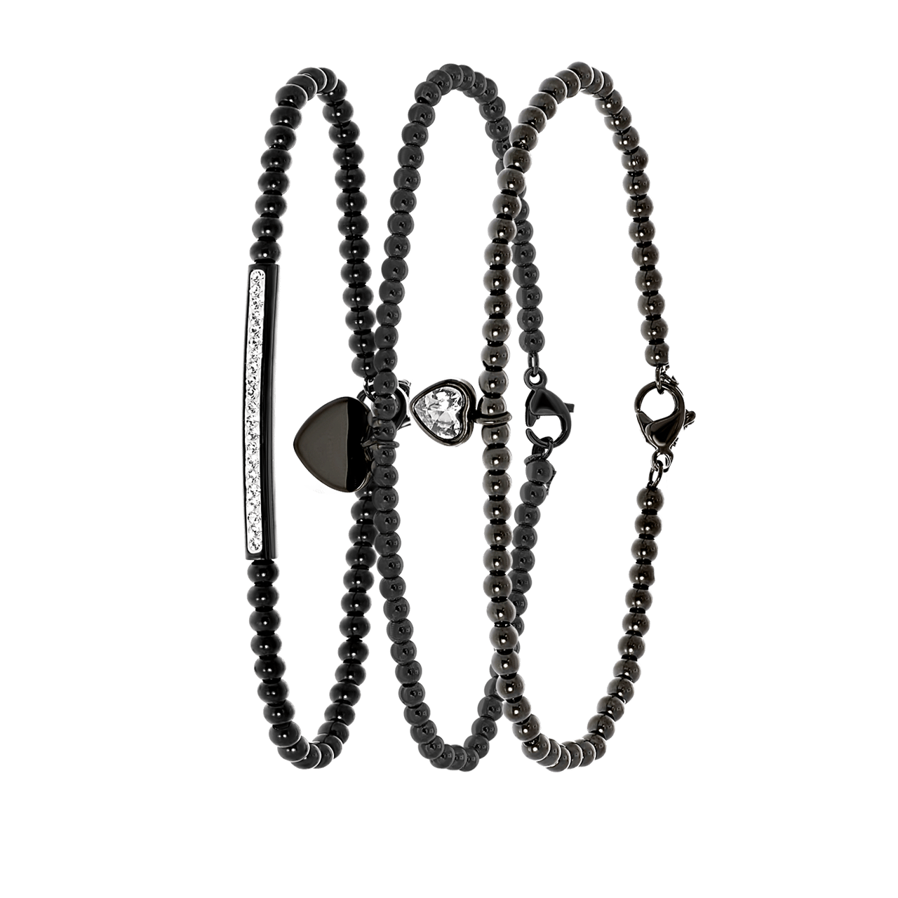 Gerecycled stainless steel set blackplated endless armbanden kristal