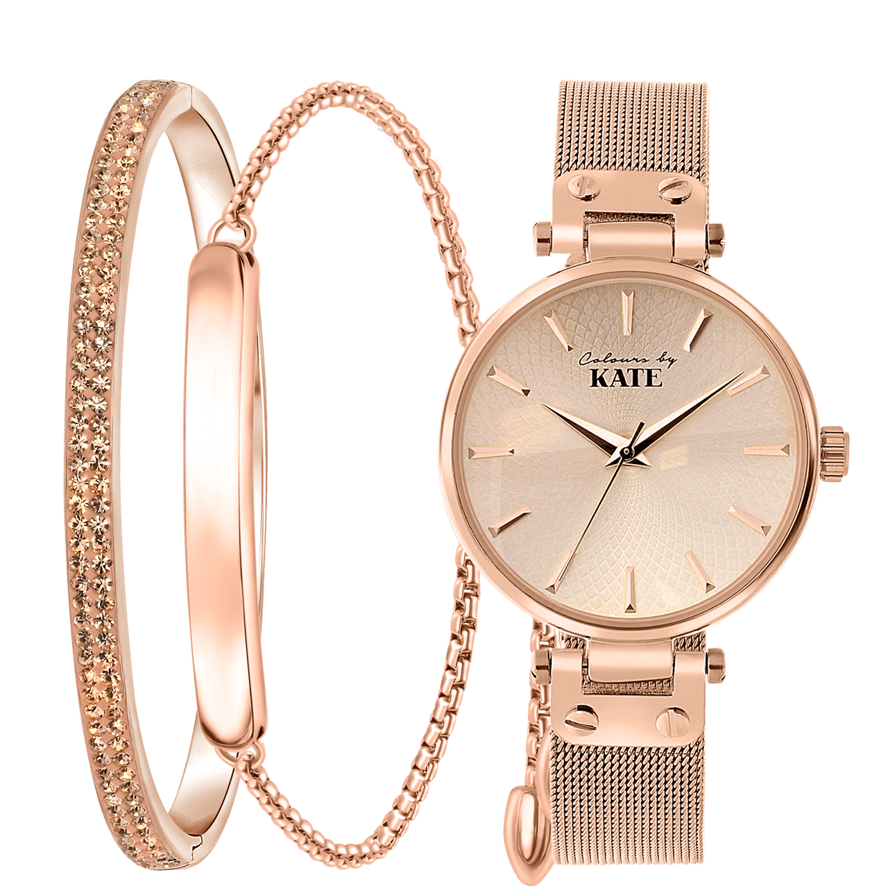 Stainless steel set roseplated Colours by Kate met kristal