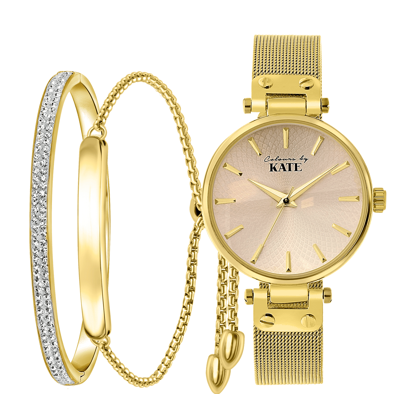 Stainless steel set goldplated Colours by Kate met kristal