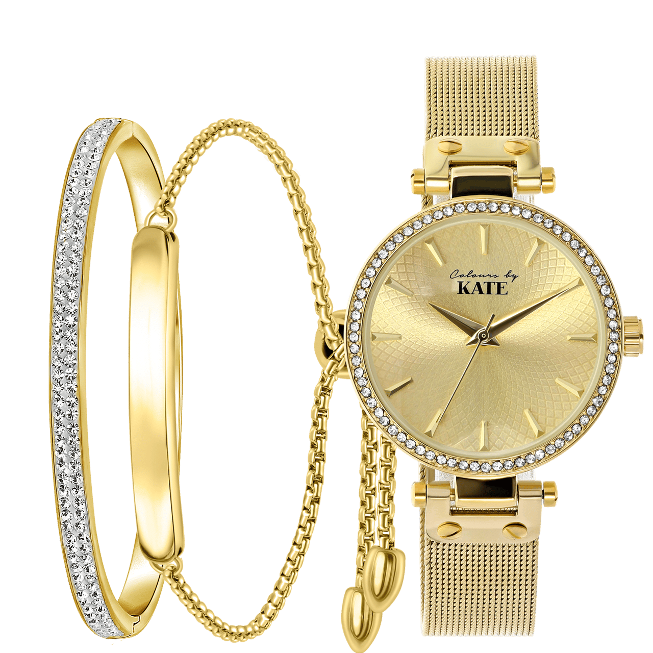 Gerecycleerd stainless steel set goldplated colours by kate met kristal