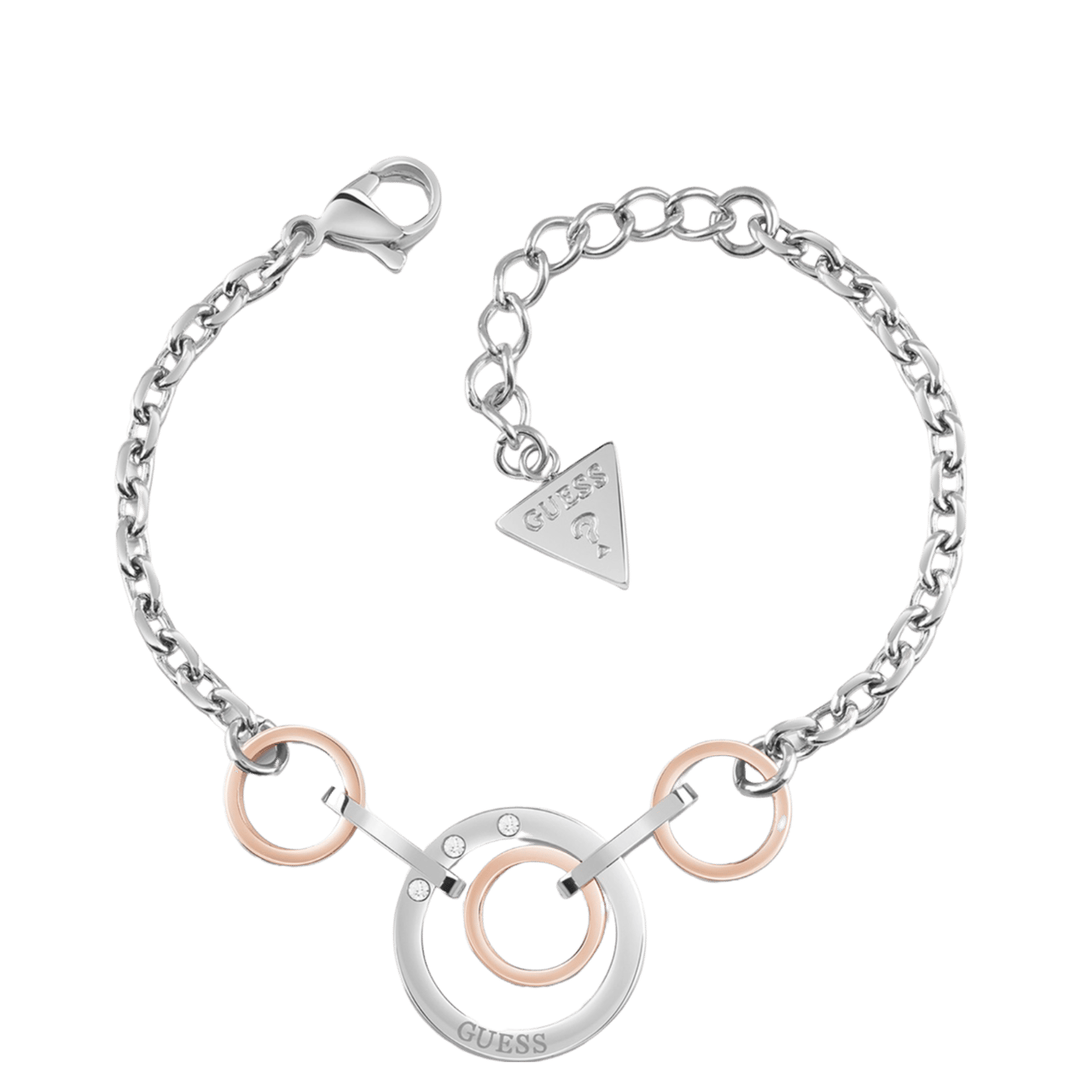Guess stainless steel roséplated fantasiearmband met hanger met kristal voor dames