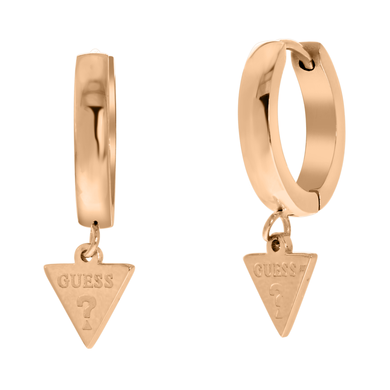 Guess stalen roséplated oorringen met hanger triangle voor dames
