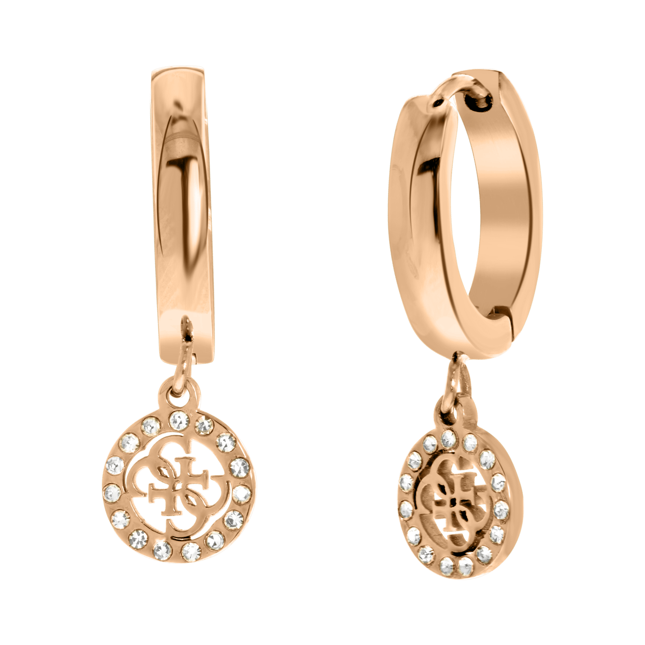 Guess stainless steel roséplated oorringhangers met kristal voor dames