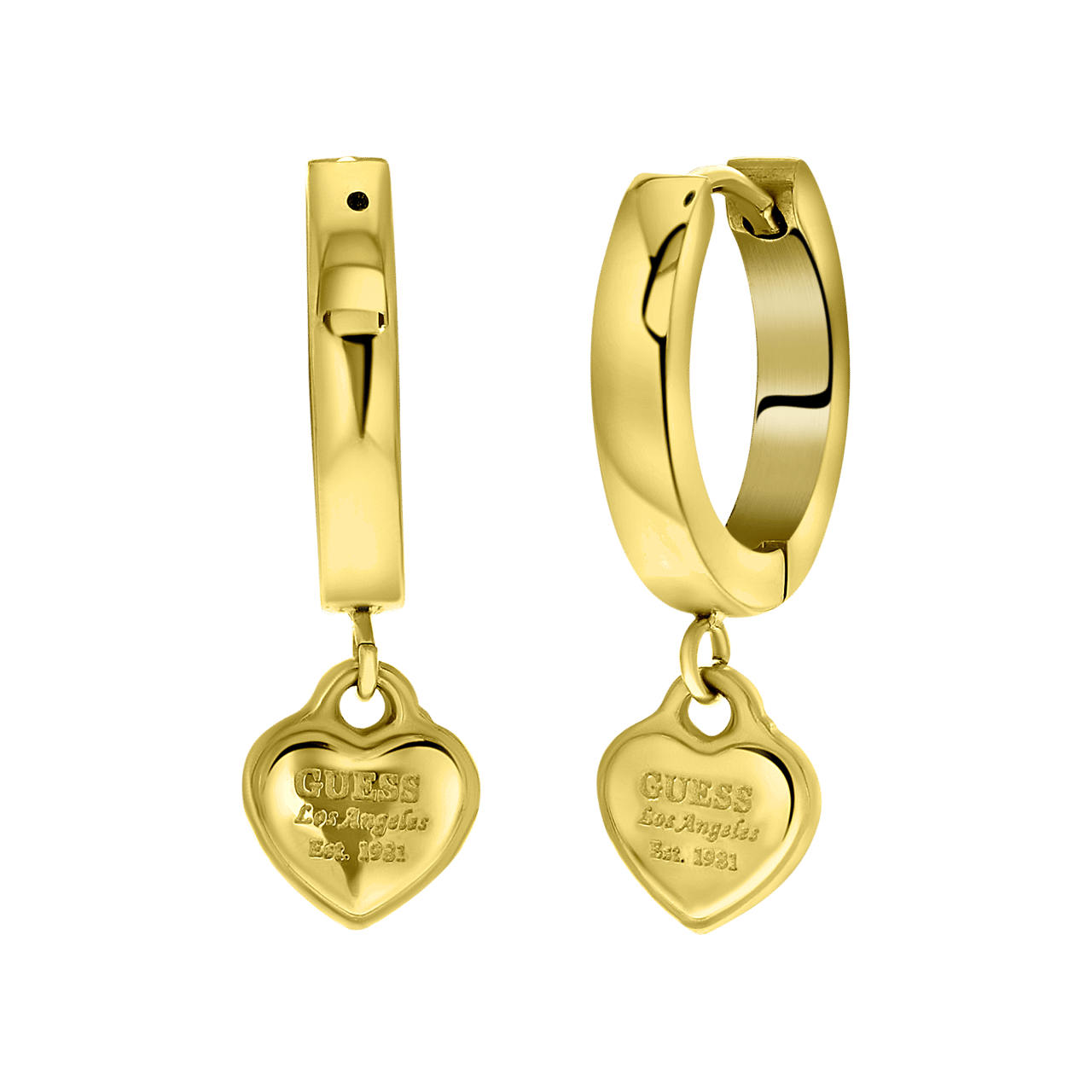 Guess stainless steel goldplated oorringen met hanger hart voor dames
