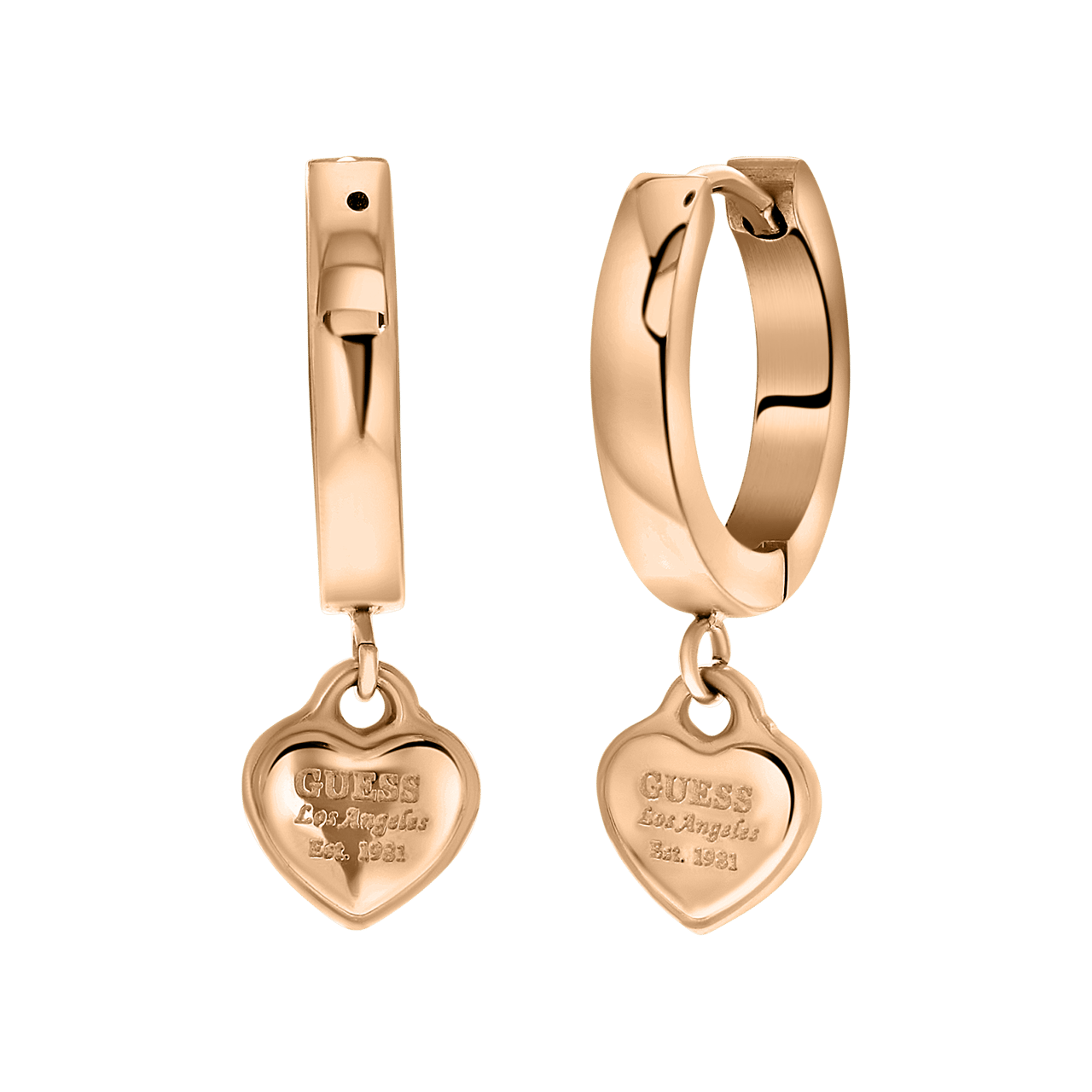 Guess-Ohrringe, Edelstahl, rotvergoldet, Herz, 15 mm
