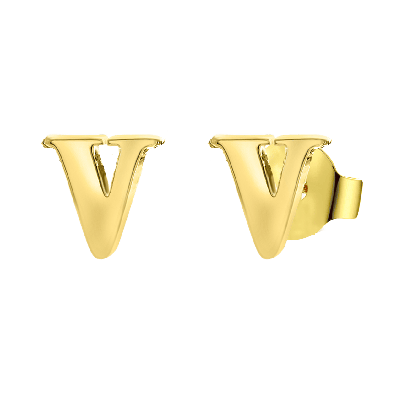 Stainless steel goldplated oorknoppen letter voor dames