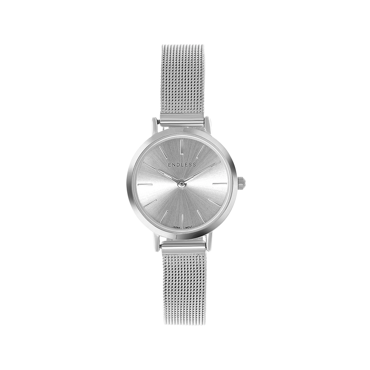 Endless-Armbanduhr mit silberfarbenem Mesh-Armband