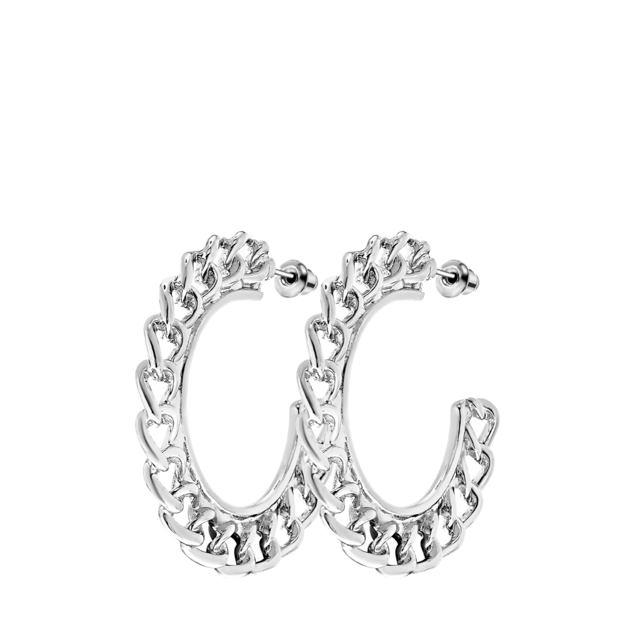 Bijoux zilverkleurige oorringen schakel voor dames