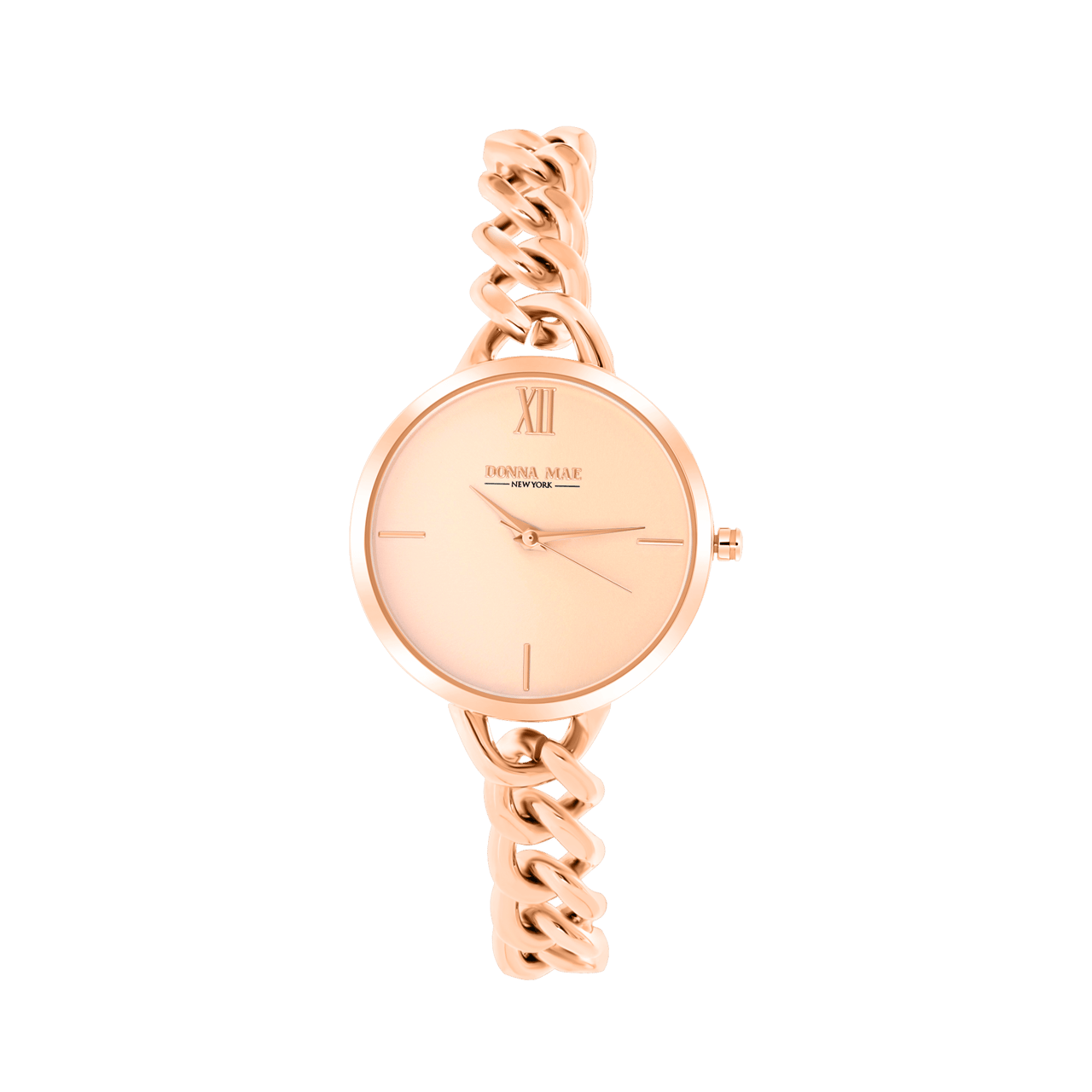 Donna Mae Armbanduhr mit rosafarbenem Gourmetglied-Armband