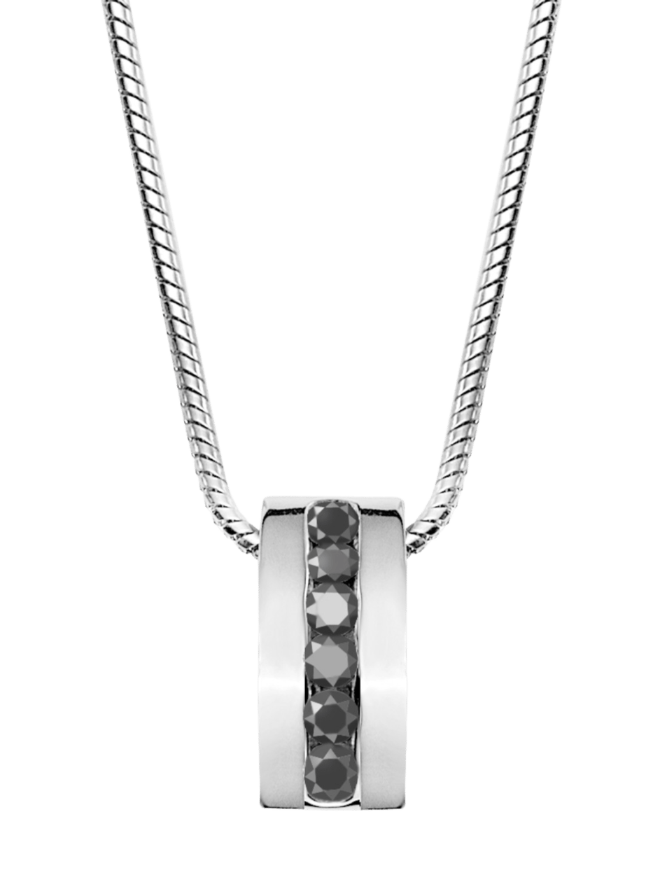 Stalen ketting & hanger met zwarte zirkonia